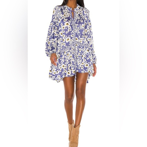 Free People Love Letter Tunic in Blue Floral Cottagecore Flowy Boho Sz Medium - Picture 1 of 8